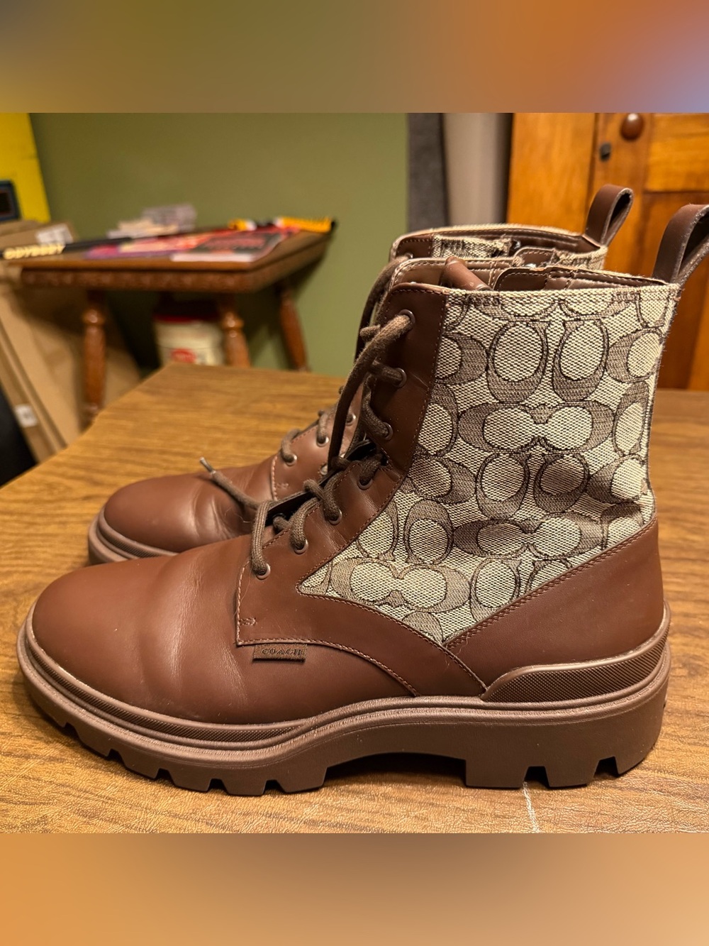 Coach Charlie Boot In Signature Jacquard Size 13D Brown style CW782